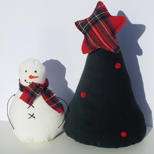 Διακοσμητικό Χριστουγεννιάτικο δέντρο και χιονάνθρωπος - ύφασμα, διακοσμητικά, χριστούγεννα, χιονάνθρωπος, δέντρο - 2