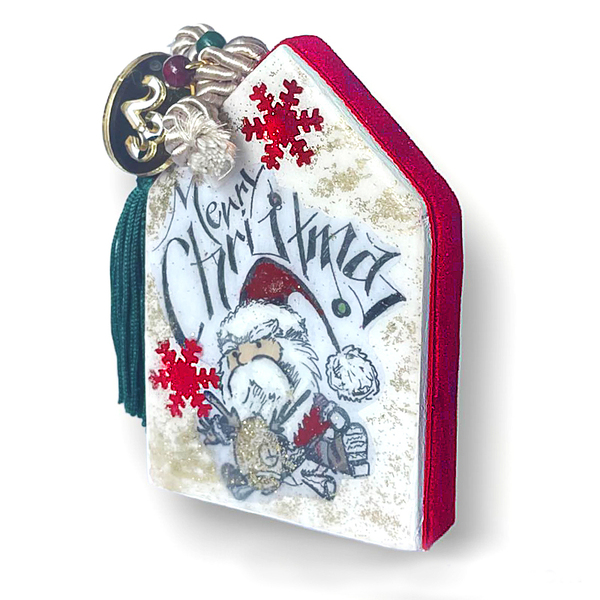 Ξύλινο Χριστουγεννιάτικο μικρό σπιτάκι γούρι με θέμα μοντέρνο Αϊ Βασίλη 9Χ6 - ξύλο, σπίτι, plexi glass, άγιος βασίλης, γούρια - 3