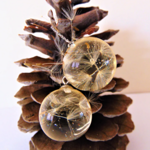 Σκουλαρίκια από υγρό γυαλί με αληθινούς σπόρους dandelion - γυαλί, μοντέρνο, κρεμαστά, εποξική ρητίνη