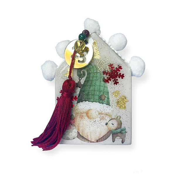 Ξύλινο Χριστουγεννιάτικο μικρό σπιτάκι γούρι με θέμα vintage Αϊ Βασίλη 9Χ6 - ξύλο, σπίτι, plexi glass, άγιος βασίλης, γούρια