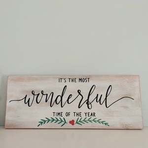 "It's the most wonderful time of the year" - Χριστουγεννιάτικη ξύλινη πινακίδα 50x20 εκ - ξύλο, διακοσμητικά, χριστουγεννιάτικα δώρα - 3