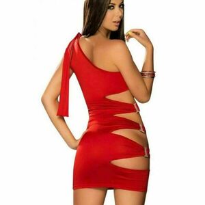 Κόκκινο φόρεμα με διακοσμητικές αγκράφες - πολυεστέρας, mini, αμάνικο