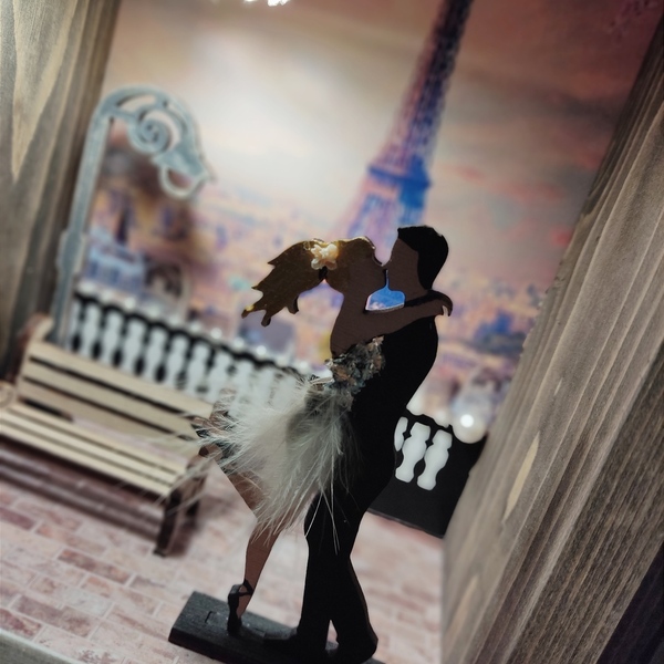 Ξύλινο χειροποίητο διακοσμητικό φωτιστικό ρομαντική βόλτα στο Παρίσι - πορτατίφ, δώρο γεννεθλίων - 3