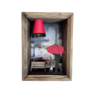 Ξύλινο χειροποίητο διακοσμητικό φωτιστικό βροχερή βόλτα στο Παρίσι - πορτατίφ, δώρο γεννεθλίων