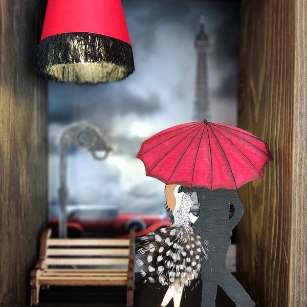 Ξύλινο χειροποίητο διακοσμητικό φωτιστικό βροχερή βόλτα στο Παρίσι - πορτατίφ, δώρο γεννεθλίων - 4