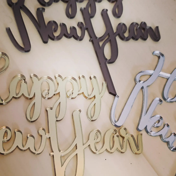 Cake Topper New year ασημί - vintage, plexi glass, είδη κουζίνας - 3