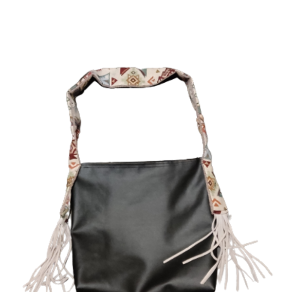 Τσάντα Ώμου Μαύρη Υφασμάτινη Πάνινη Tote από Δερματινη - ώμου, μεγάλες, all day, δερματίνη, tote - 3