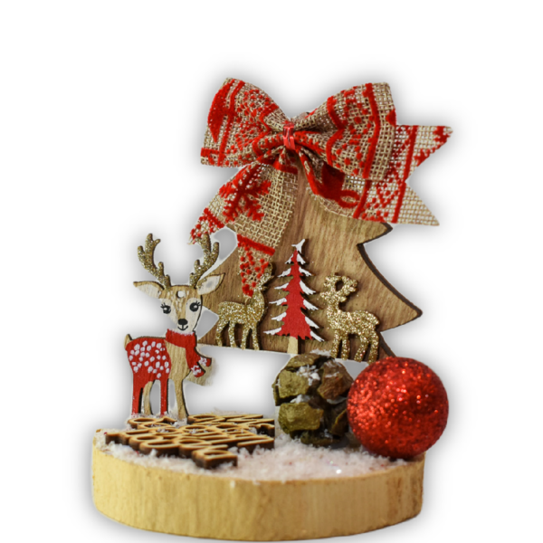 Χριστουγεννιάτικο Δέντρο-Ελαφάκι Πάνω Σε Ξύλινο Κορμό Δώρο Για Δασκάλα 11x10εκ - ξύλο, δασκάλα, διακοσμητικά, δέντρο