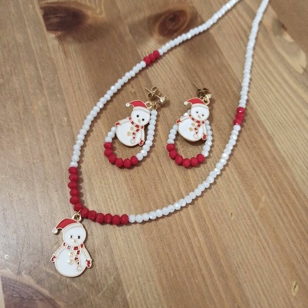 χριστουγεννιάτικο σετ κοσμημάτων 2 τμχ ' χιονάνθρωπος ' - κρύσταλλα, μέταλλο, κοσμήματα, χιονάνθρωπος, δώρο μαμά κόρη - 2