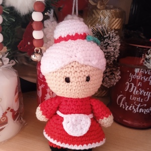 Πλεκτό κουκλάκι Mrs. Claus - χειροποίητα, λούτρινα, amigurumi, χριστουγεννιάτικα δώρα - 2