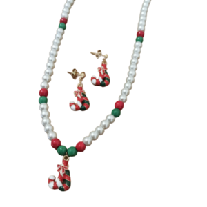 χριστουγεννιάτικο σετ κοσμημάτων 2 τμχ ' γλειφιντζουράκι ' ( candy cane ) - ημιπολύτιμες πέτρες, μέταλλο, κοσμήματα, με πέρλες, σετ κοσμημάτων