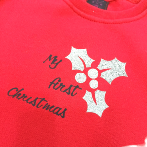 Χειροποίητη Χριστουγεννιάτικη βρεφική UNISEX φούτερ μπλούζα-CH005-20225 - χριστουγεννιάτικα δώρα, πρώτα Χριστούγεννα - 2