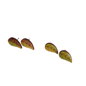 Stud earrings "Φύλλα"! - ξύλο, ζωγραφισμένα στο χέρι, καρφωτά, μικρά, καρφάκι - 2