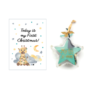 Μilestone Αναμνηστική Κάρτα για Φωτογράφιση ♥ Χριστουγεννιάτικο Στολίδι Αστέρι Γαλάζιο 10εκ Τα πρώτα μου Χριστούγεννα 2022 - αστέρι, plexi glass, πρώτα Χριστούγεννα, στολίδια, μπάλες