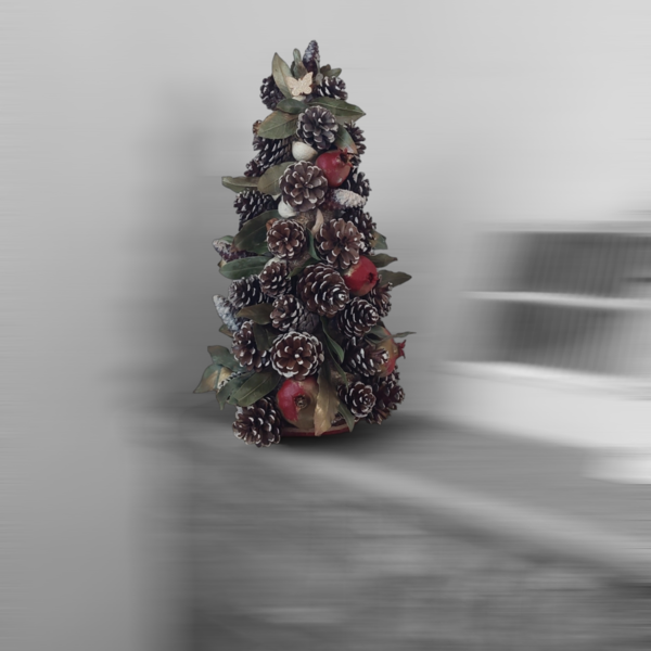 Χριστουγεννιάτικο δέντρο με ρόδια και κουκουνάρια, 42x25 εκ - ξύλο, φύλλο, ρόδι, διακοσμητικά, κουκουνάρι - 3