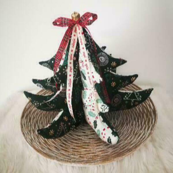 Υφασμάτινο Χριστουγεννιάτικο δεντράκι τρισδιάστατο - ύφασμα, διακοσμητικά, δέντρο - 2