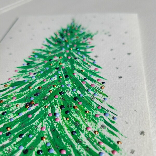 Χριστουγεννιάτικη κάρτα ζωγραφισμένη στο χέρι σχέδιο δέντρο - χαρτί, ευχετήριες κάρτες - 2