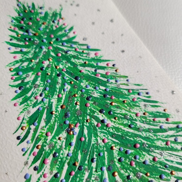 Χριστουγεννιάτικη κάρτα ζωγραφισμένη στο χέρι σχέδιο δέντρο - χαρτί, ευχετήριες κάρτες - 3