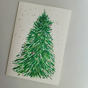 Χριστουγεννιάτικη κάρτα ζωγραφισμένη στο χέρι σχέδιο δέντρο - χαρτί, ευχετήριες κάρτες - 5
