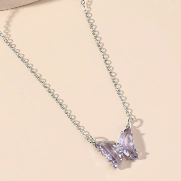 purple butterfly necklace - επιχρυσωμένα, ορείχαλκος, μακριά, candy, μενταγιόν