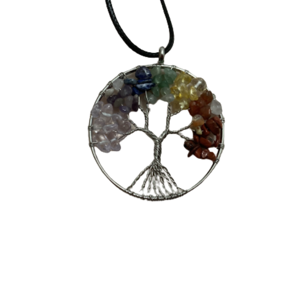 Tree of life - ημιπολύτιμες πέτρες, επάργυρα, μακριά, boho, μενταγιόν