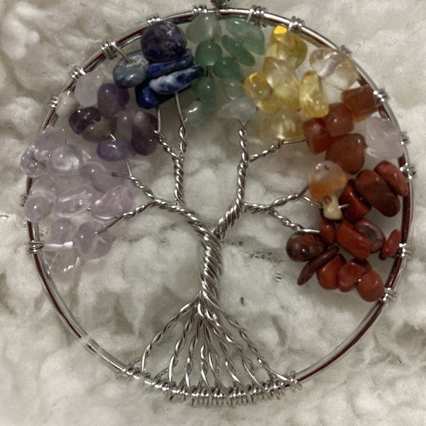 Tree of life - ημιπολύτιμες πέτρες, επάργυρα, μακριά, boho, μενταγιόν - 3