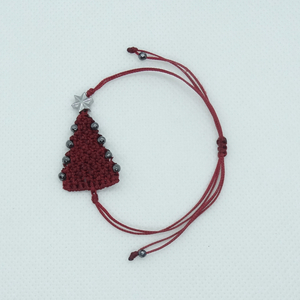 Μακραμέ βραχιόλι χριστουγεννιάτικο δέντρο με χάντρες αιματίτη - ημιπολύτιμες πέτρες, μακραμέ, κορδόνια, χεριού, αυξομειούμενα - 3