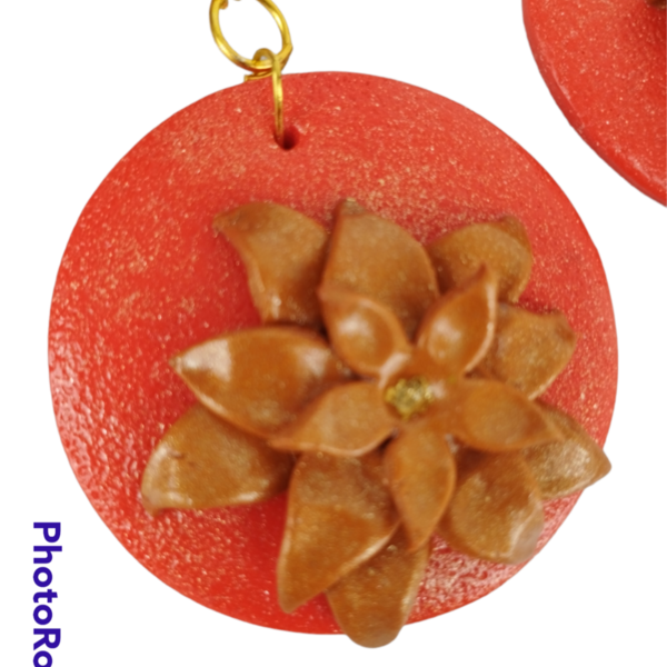 Alexandrino• Χριστουγεννιάτικα Statement Σκουλαρίκια σε κόκκινο με χρυσό - μήκος:11εκ. - λουλούδι, ατσάλι, κρεμαστά, μεγάλα, πολυέλαιοι - 2