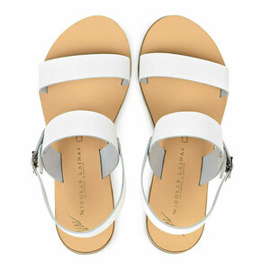 Νάξος White - δέρμα, αρχαιοελληνικό, φλατ, ankle strap - 3