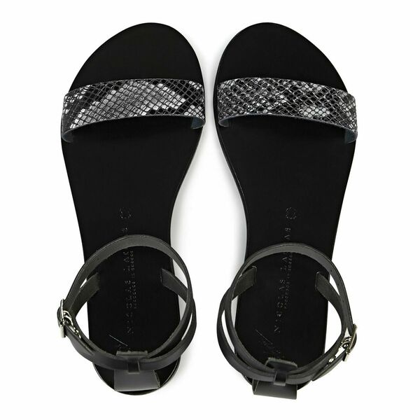 Ύδρα Black Python - δέρμα, μαύρα, αρχαιοελληνικό, φλατ, ankle strap - 3