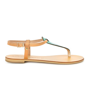 Σαντορίνη Green - δέρμα, αρχαιοελληνικό, φλατ, ankle strap - 2