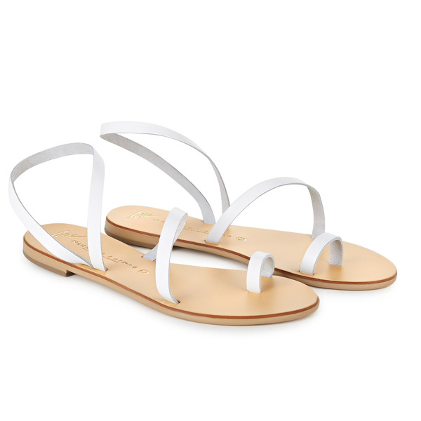 Ιθάκη White - δέρμα, αρχαιοελληνικό, φλατ, ankle strap