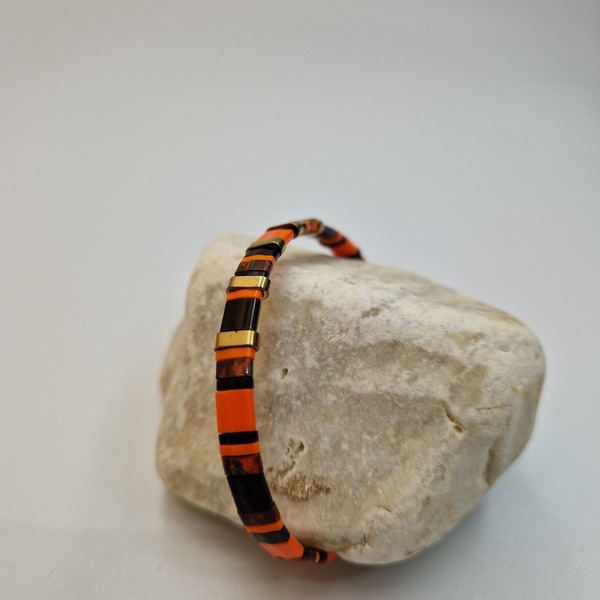 Βραχιόλι χεριού unisex με αιματίτη και γυάλινες χάντρες Miyuki μαύρο πορτοκαλί - ημιπολύτιμες πέτρες, ανδρικά, minimal, χεριού, αυξομειούμενα
