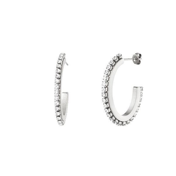 Helena Earrings Silver - ασήμι, στρας, κρίκοι, μικρά, ατσάλι