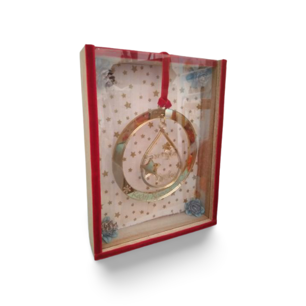 Χριστουγεννιάτικη Ξύλινο Κουτί με ευχές για το 2024 17*13cm - βελούδο, plexi glass, γούρια