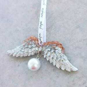 Στολίδι γούρι φτερά αγγέλου ασημί από υγρό γυαλί - γυαλί, αγγελάκι, γούρια - 5