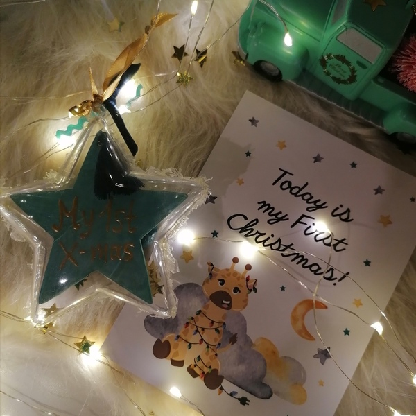 Μilestone Αναμνηστική Κάρτα για Φωτογράφιση ♥ Χριστουγεννιάτικο Στολίδι Αστέρι Γαλάζιο 10εκ Τα πρώτα μου Χριστούγεννα 2022 - αστέρι, plexi glass, πρώτα Χριστούγεννα, στολίδια, μπάλες - 5