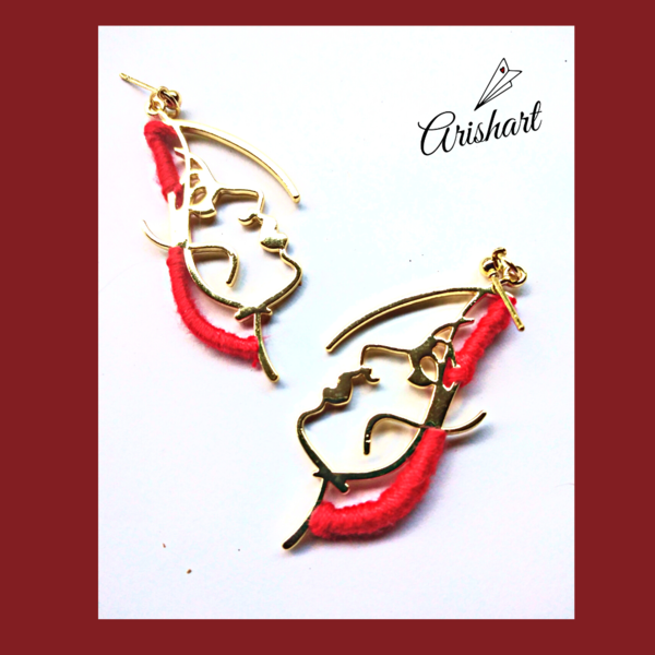 Μεταλλικά Σκουλαρίκια Γυναίκα Κόκκινο/Χρυσό 6 εκ. - μικρά, κρεμαστά, faux bijoux - 2