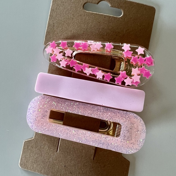 Κλιπ μαλλιων ροζ αστέρια - πλαστικό, ρητίνη, hair clips
