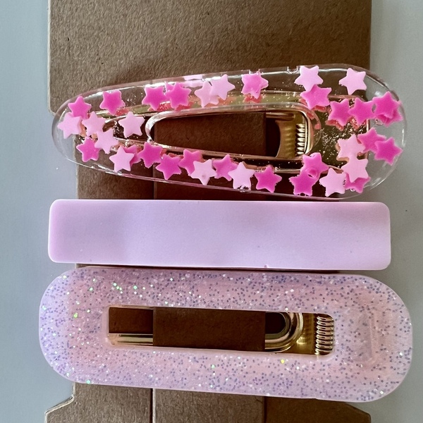 Κλιπ μαλλιων ροζ αστέρια - πλαστικό, ρητίνη, hair clips - 2