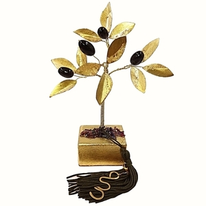 Γούρι διακοσμητικό δέντρο ελιά από χρυσό μέταλλο και μαύρες πορσελάνινες ελιές 17Χ12 - μέταλλο, ρόδι, γούρια
