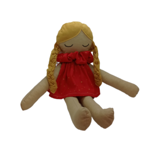 Χειροποίητη κούκλα με κίτρινα μαλλιά και χριστουγεννιάτικο κόκκινο φόρεμα - λούτρινα - 2