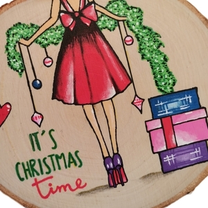 Προσωποποιημένο χειροποίητο χριστουγεννιάτικο ξύλινο στολίδι 9 εκ. για φίλη "it's Christmas time" - ξύλο, στολίδια - 3