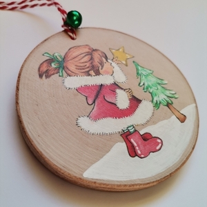 Προσωποποιημένο χειροποίητο χριστουγεννιάτικο ξύλινο στολίδι για κοριτσάκι - ξύλο, στολίδια, δέντρο - 2