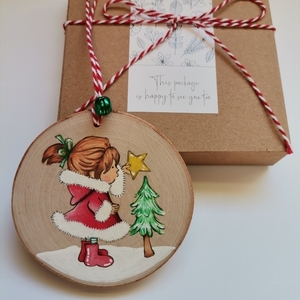 Προσωποποιημένο χειροποίητο χριστουγεννιάτικο ξύλινο στολίδι για κοριτσάκι - ξύλο, στολίδια, δέντρο - 4