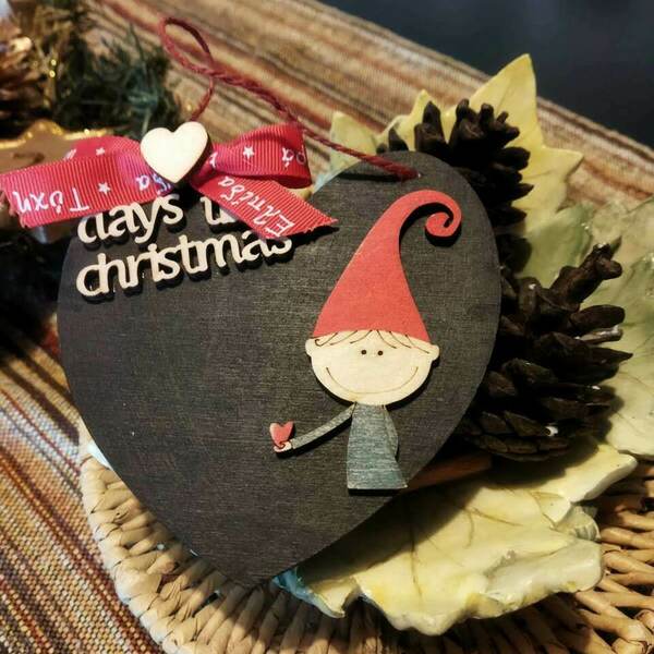 Ξύλινη κρεμαστή καρδιά μαγνητάκι "Days tilll Christmas" 12cm - ξύλο, καρδιά, διακοσμητικά - 2