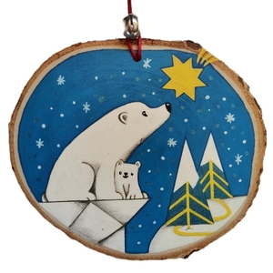 Προσωποποιημένο χειροποίητο χριστουγεννιάτικο ξύλινο στολίδι με αρκουδάκια - ξύλο, στολίδια, μπάλες