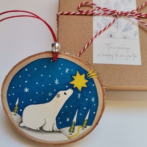 Χειροποίητο χριστουγεννιάτικο ξύλινο στολίδι με αρκουδάκι - ξύλο, ζωγραφισμένα στο χέρι, χριστουγεννιάτικα δώρα, στολίδια - 3