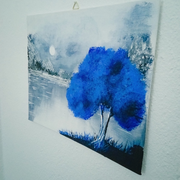 Καρτολίνο ζωγραφικής Μπλε δέντρο 24*30 - πίνακες & κάδρα, διακοσμητικό παιδικού δωματίου - 4