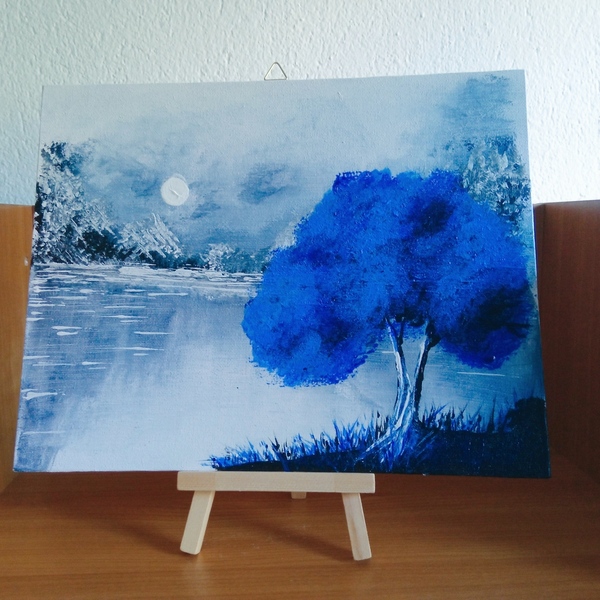 Καρτολίνο ζωγραφικής Μπλε δέντρο 24*30 - πίνακες & κάδρα, διακοσμητικό παιδικού δωματίου - 3